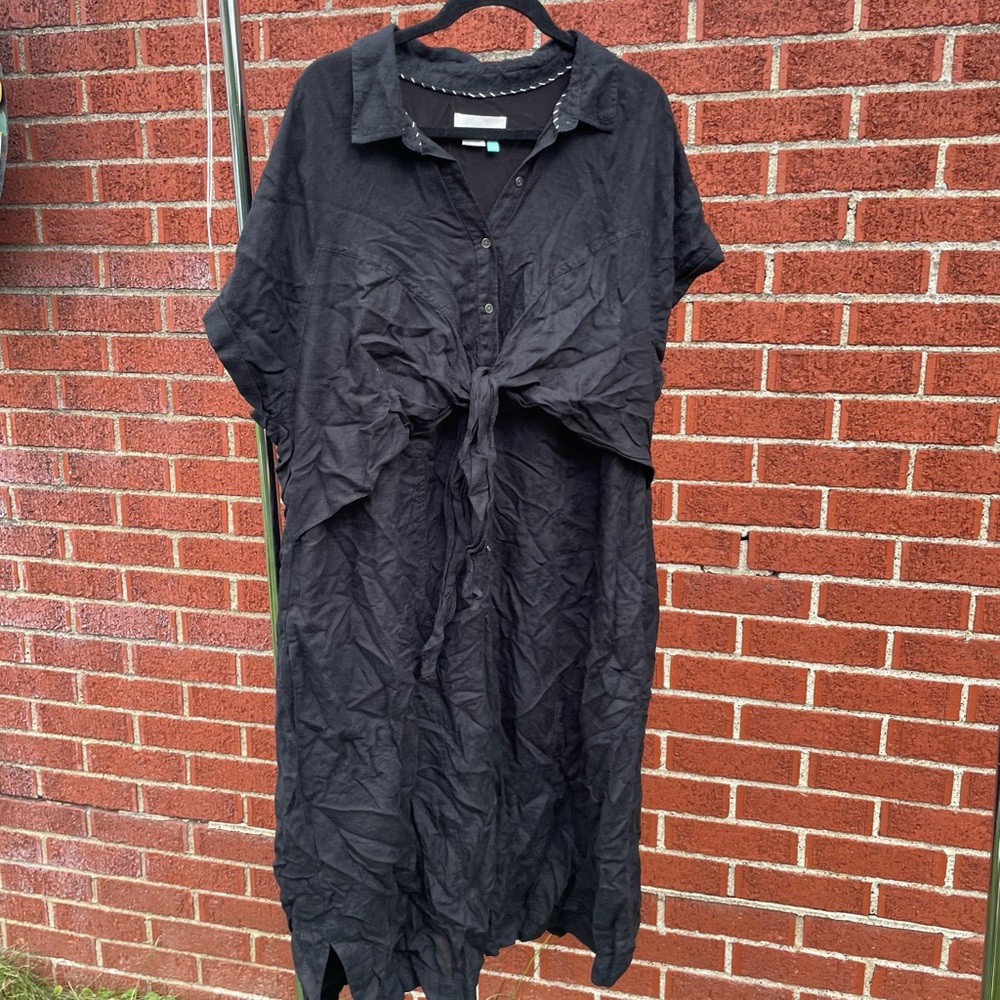 Anthropologie Charcoal Button-UpWhimsigoth Witch Plus Size 24 Dress Tie Front